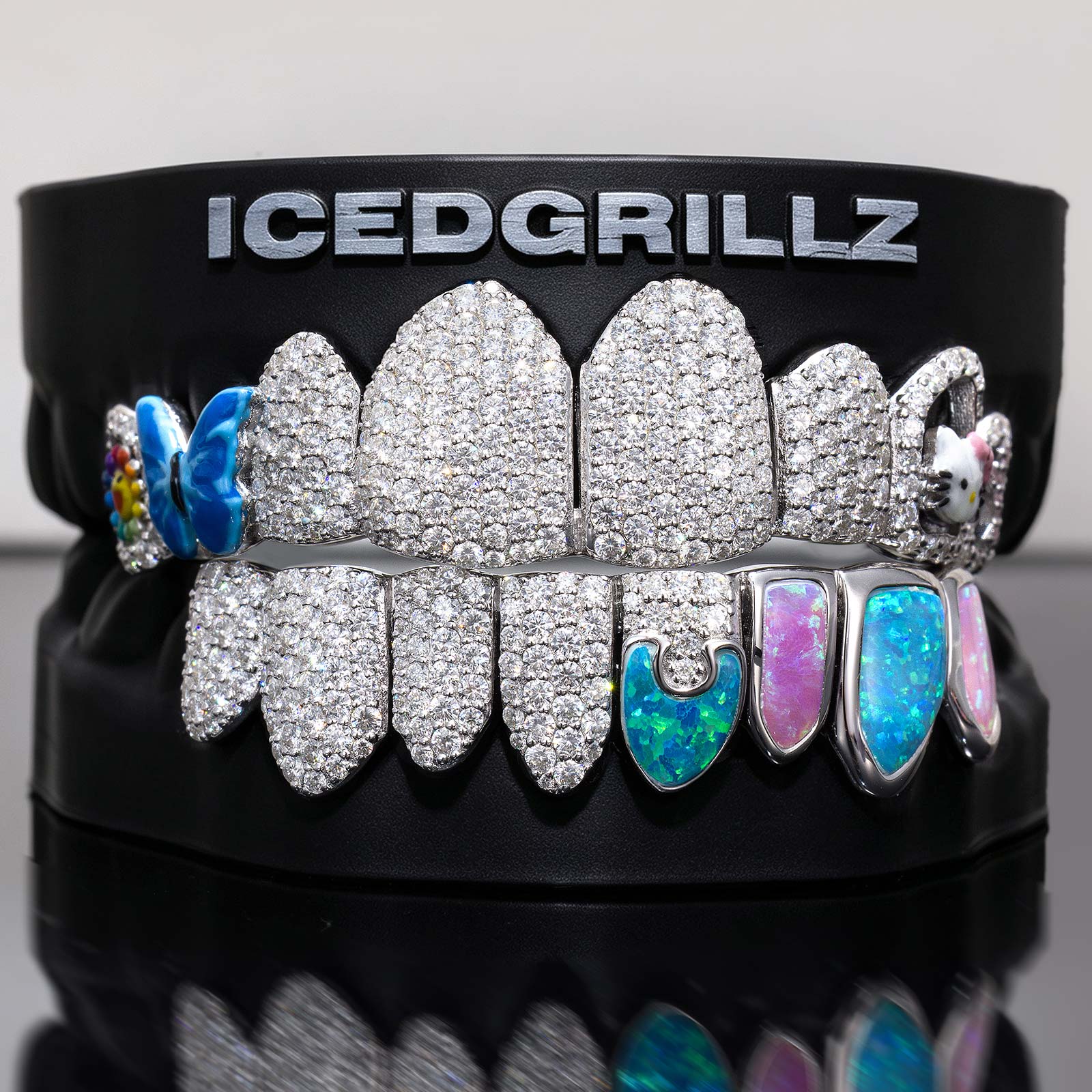 Enamel Butterfly & Kitty Opal Puzzle Moissanite Grillz