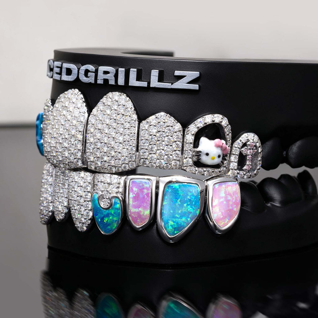 Enamel Butterfly & Kitty Opal Puzzle Moissanite Grillz