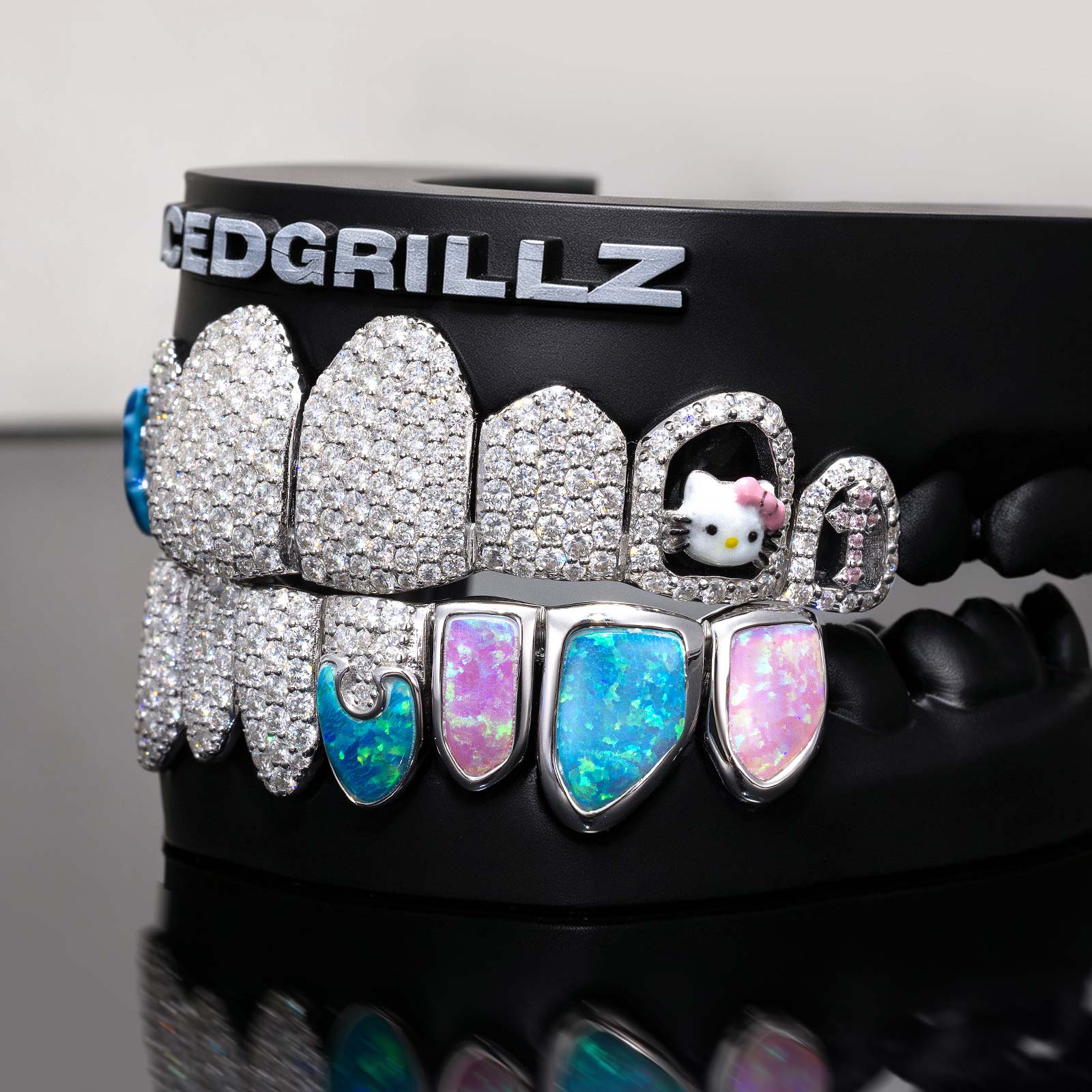 Enamel Butterfly & Kitty Opal Puzzle Moissanite Grillz