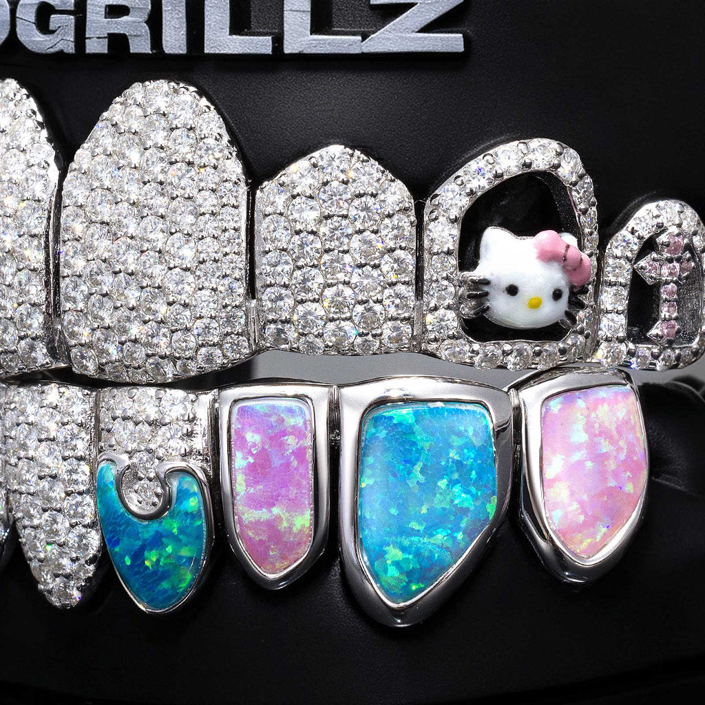 Enamel Butterfly & Kitty Opal Puzzle Moissanite Grillz
