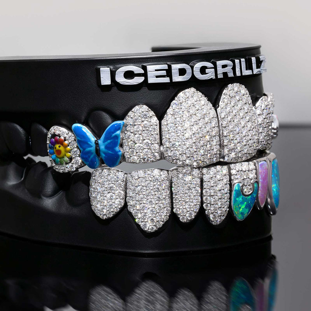 Enamel Butterfly & Kitty Opal Puzzle Moissanite Grillz