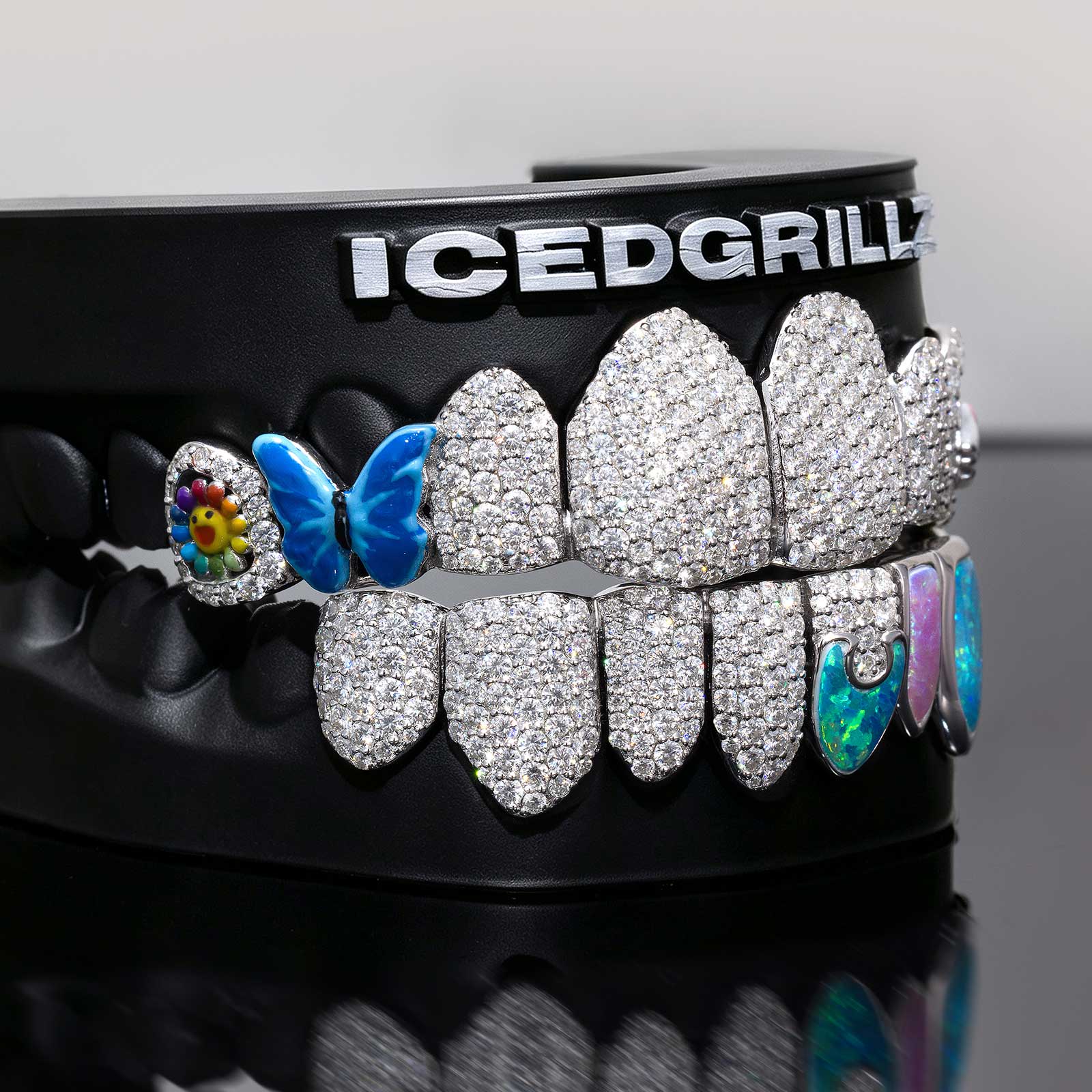 Enamel Butterfly & Kitty Opal Puzzle Moissanite Grillz