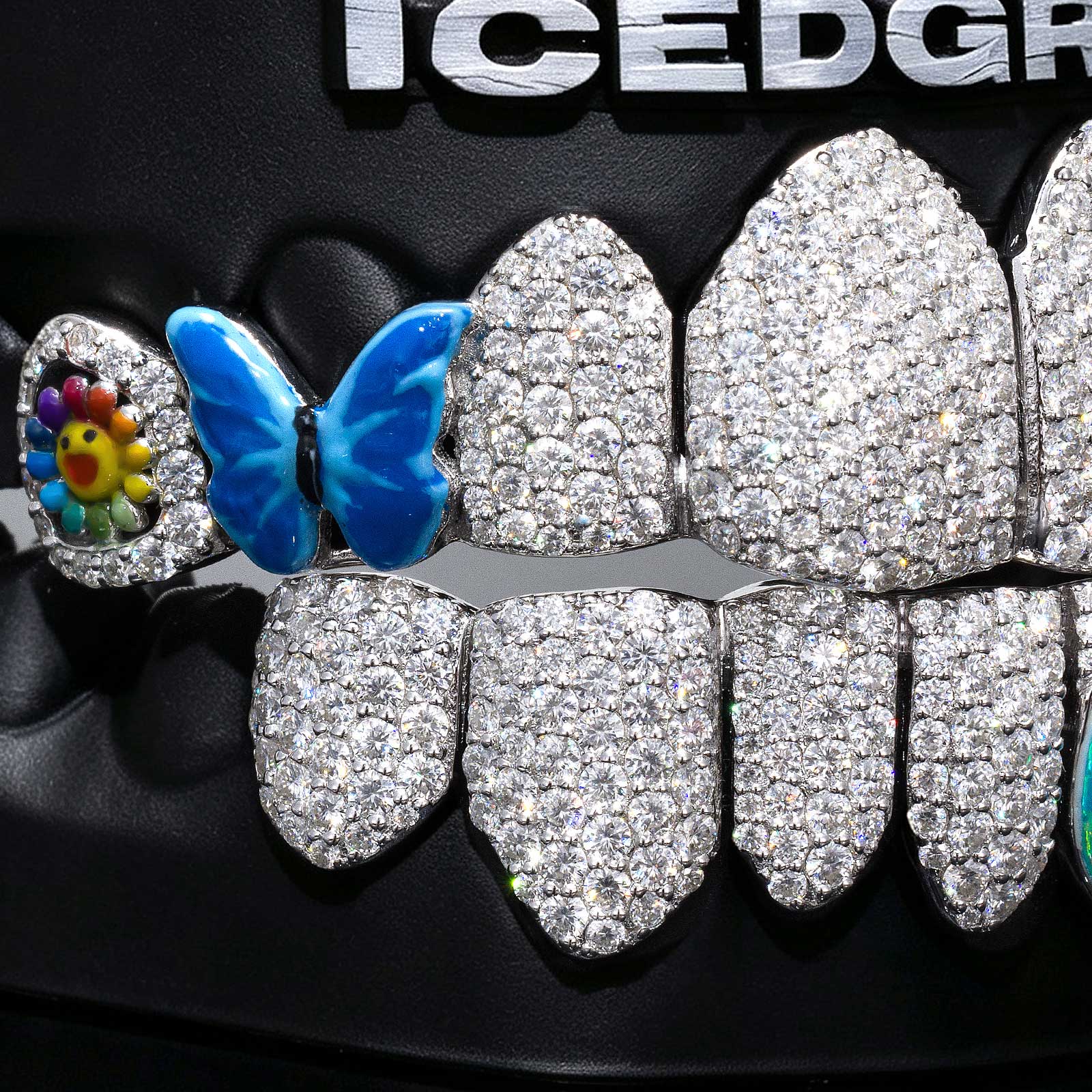 Enamel Butterfly & Kitty Opal Puzzle Moissanite Grillz