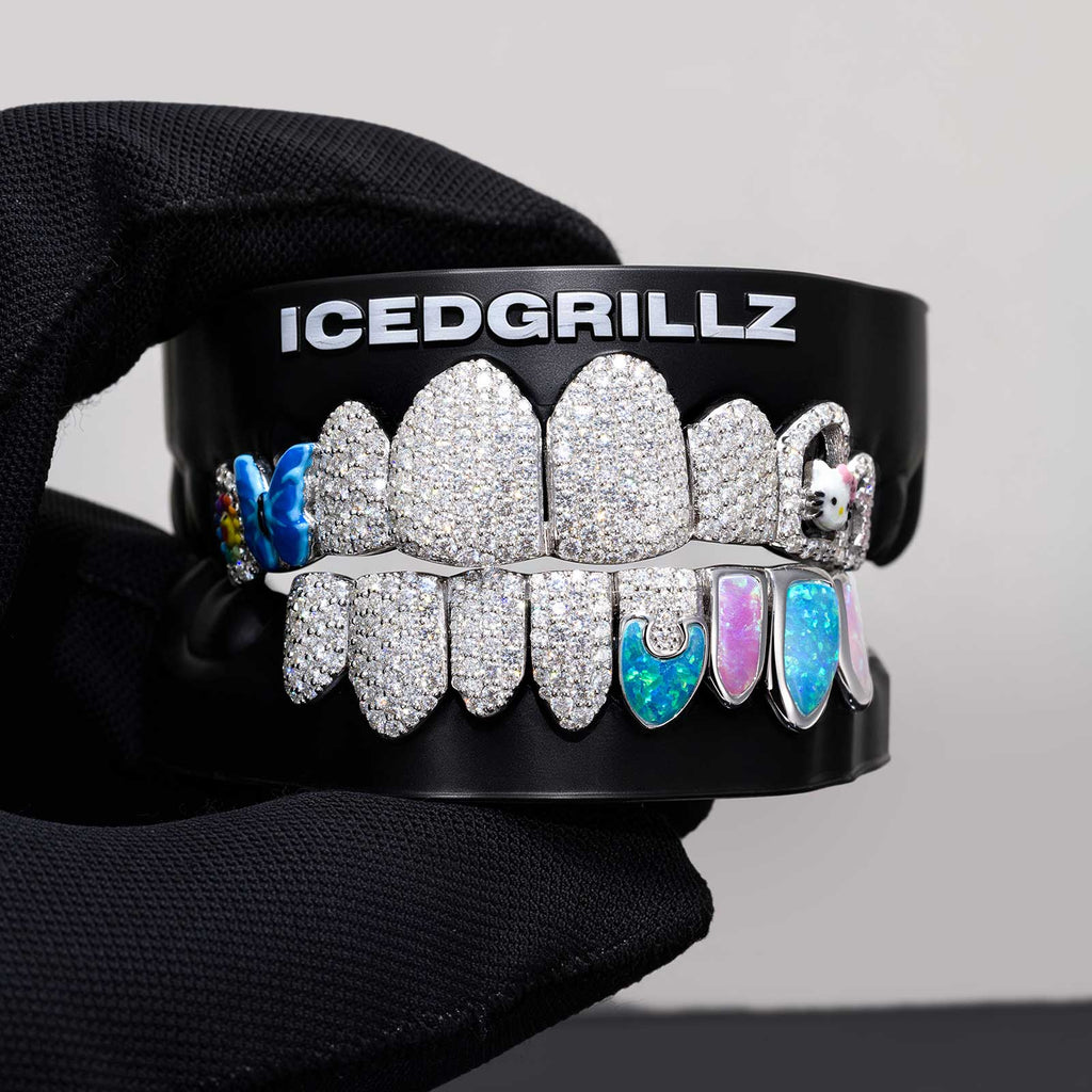 Enamel Butterfly & Kitty Opal Puzzle Moissanite Grillz