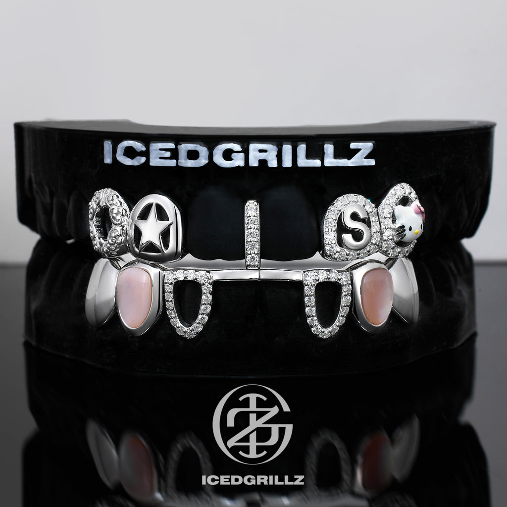 Enamel Kitty & Pink Shell Custom Initial Grillz