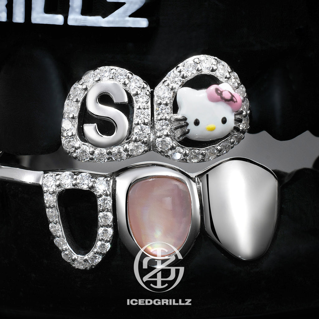 Enamel Kitty & Pink Shell Custom Initial Grillz