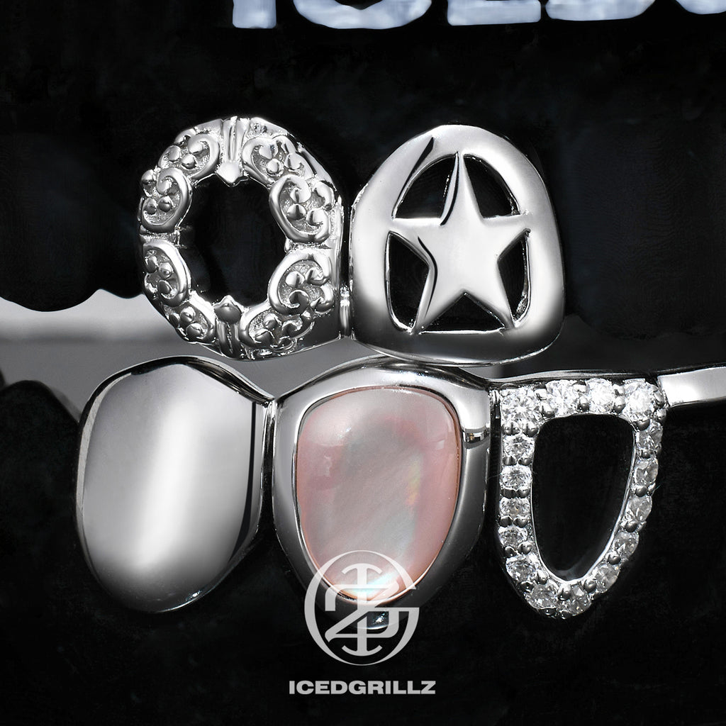 Enamel Kitty & Pink Shell Custom Initial Grillz