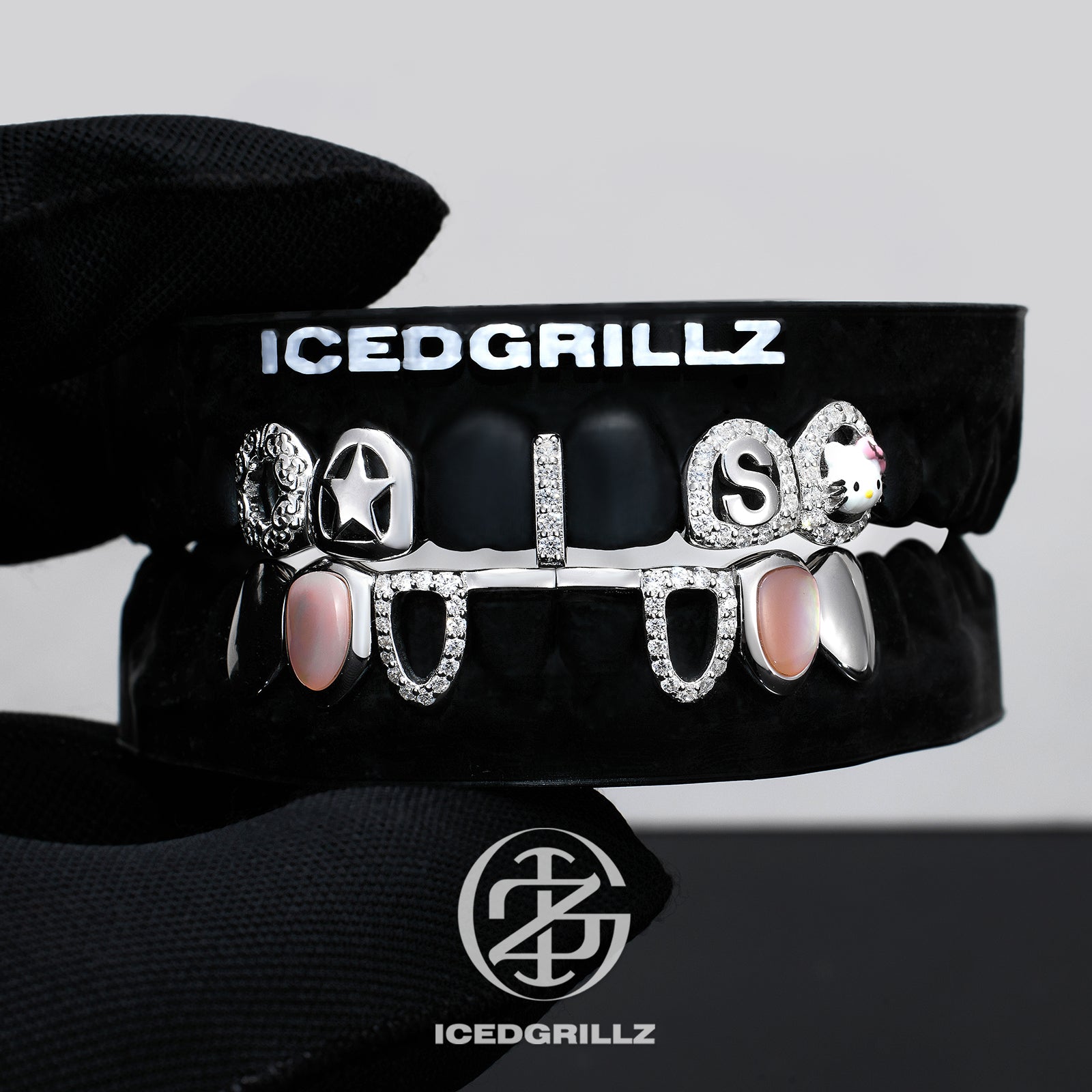 Enamel Kitty & Pink Shell Custom Initial Grillz