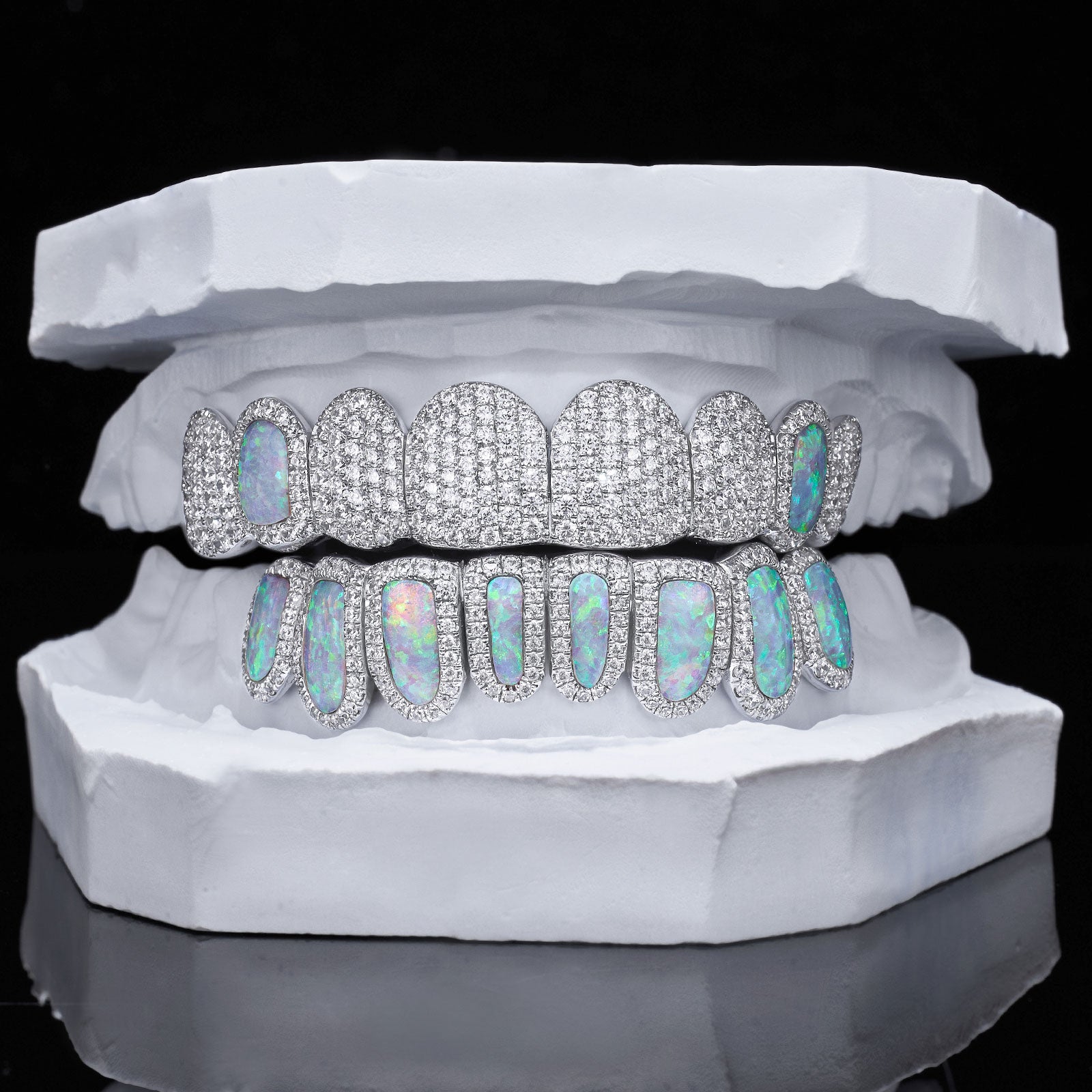 Full Pave & Opal Halo Grillz Set