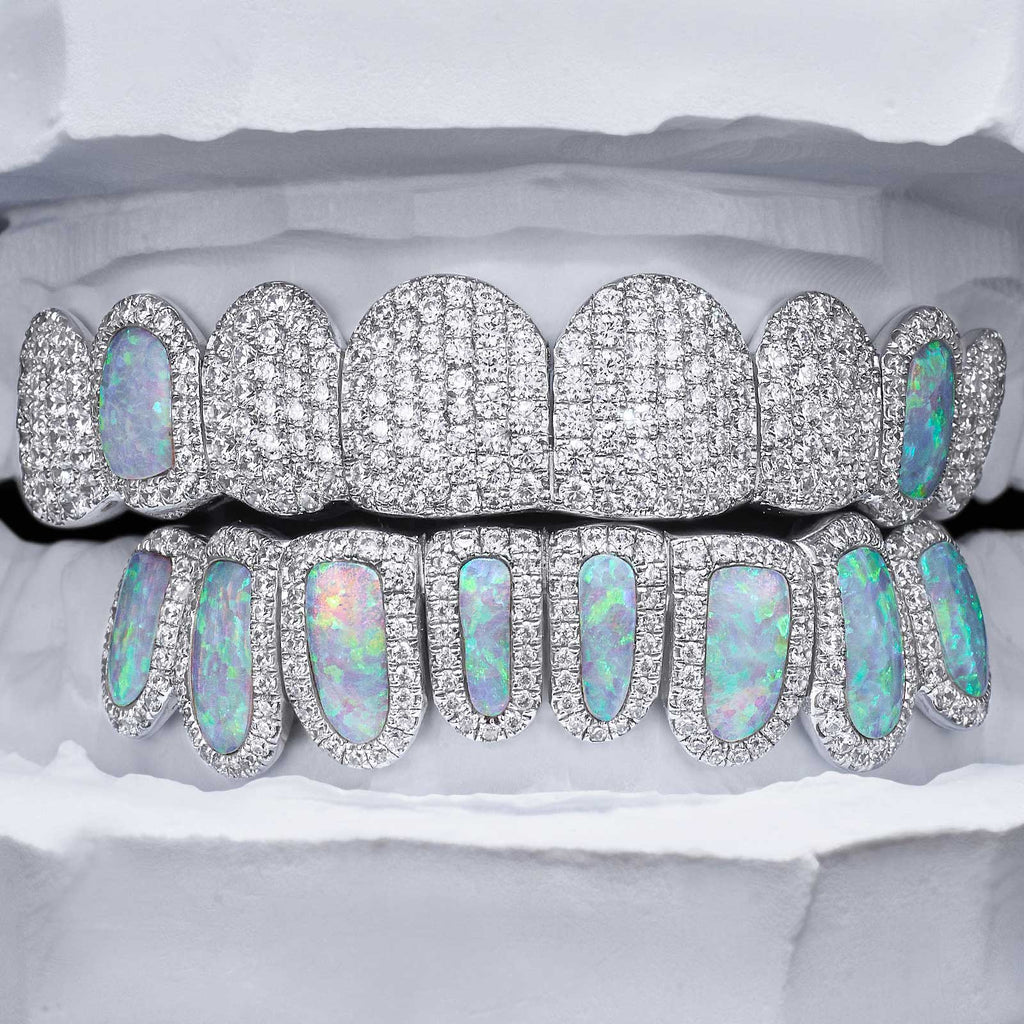Full Pave & Opal Halo Grillz Set