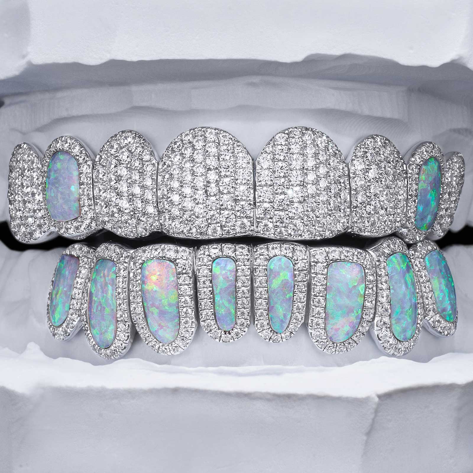 Full Pave & Opal Halo Grillz Set