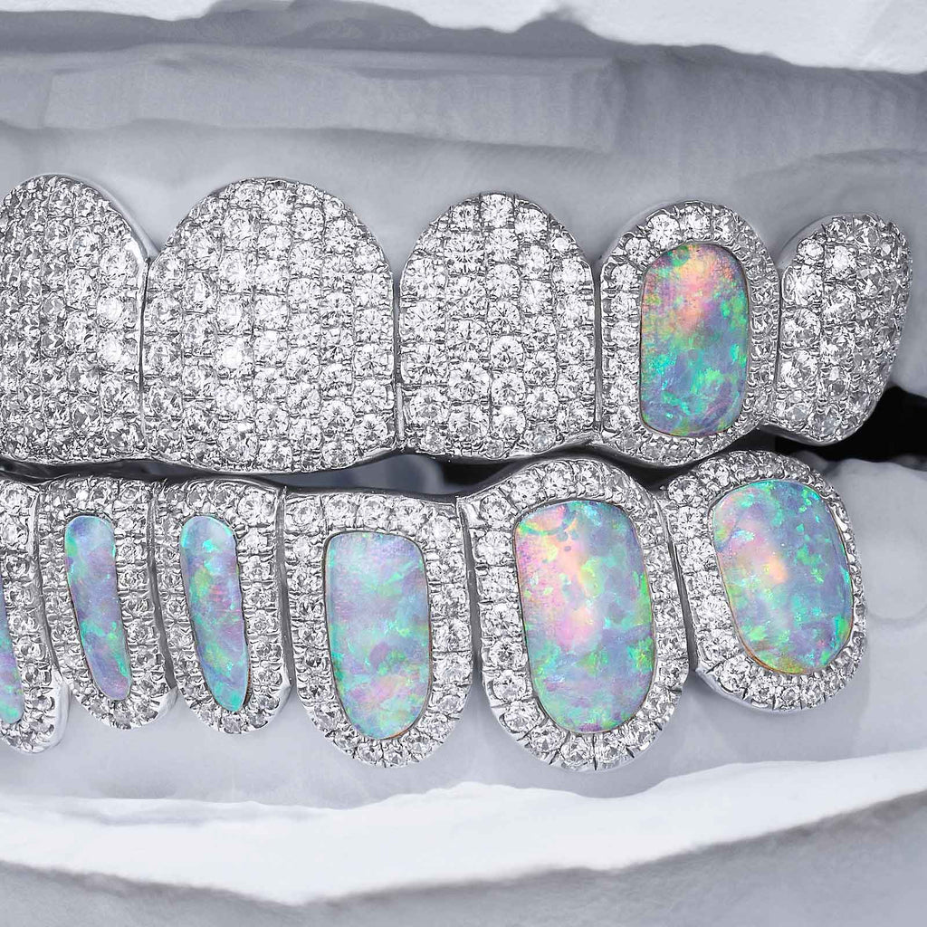 Full Pave & Opal Halo Grillz Set