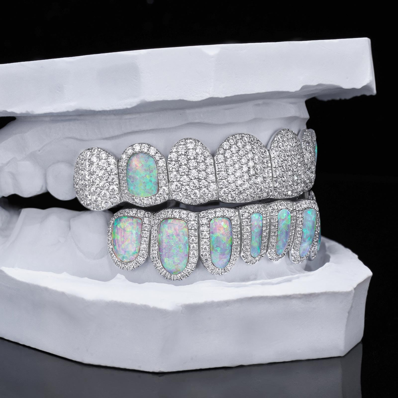 Full Pave & Opal Halo Grillz Set