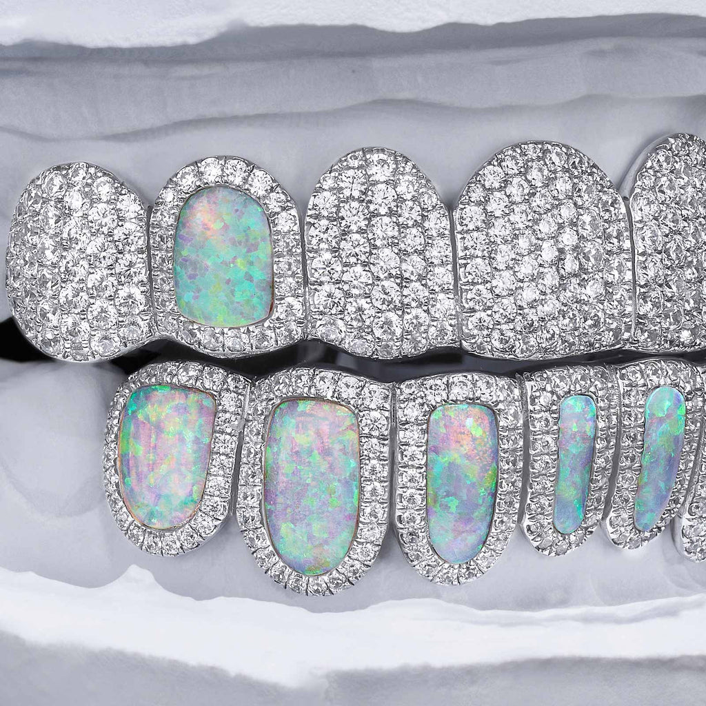 Full Pave & Opal Halo Grillz Set