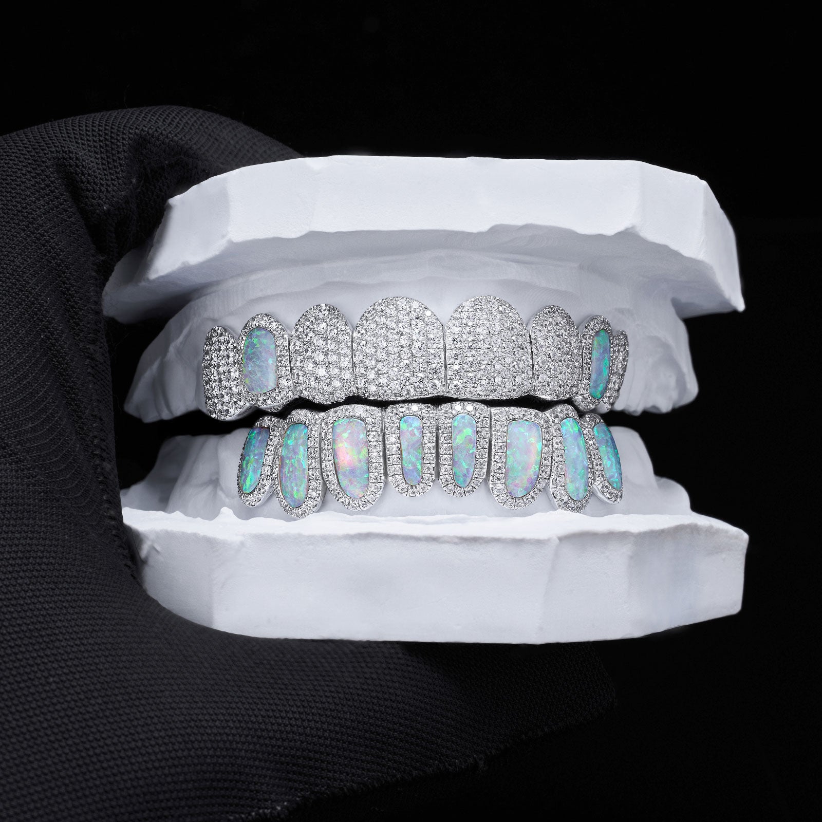 Full Pave & Opal Halo Grillz Set