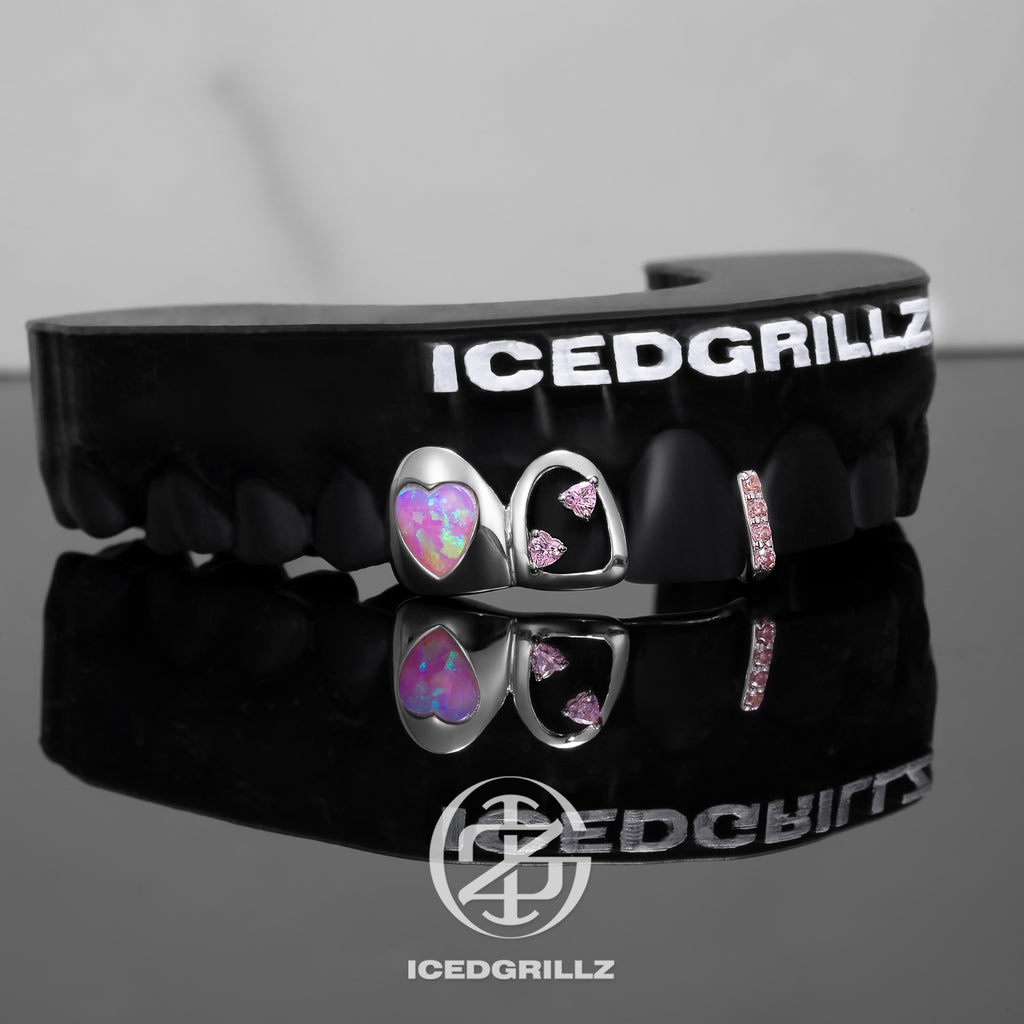 Heart-shaped Pink Opal Bar Grillz