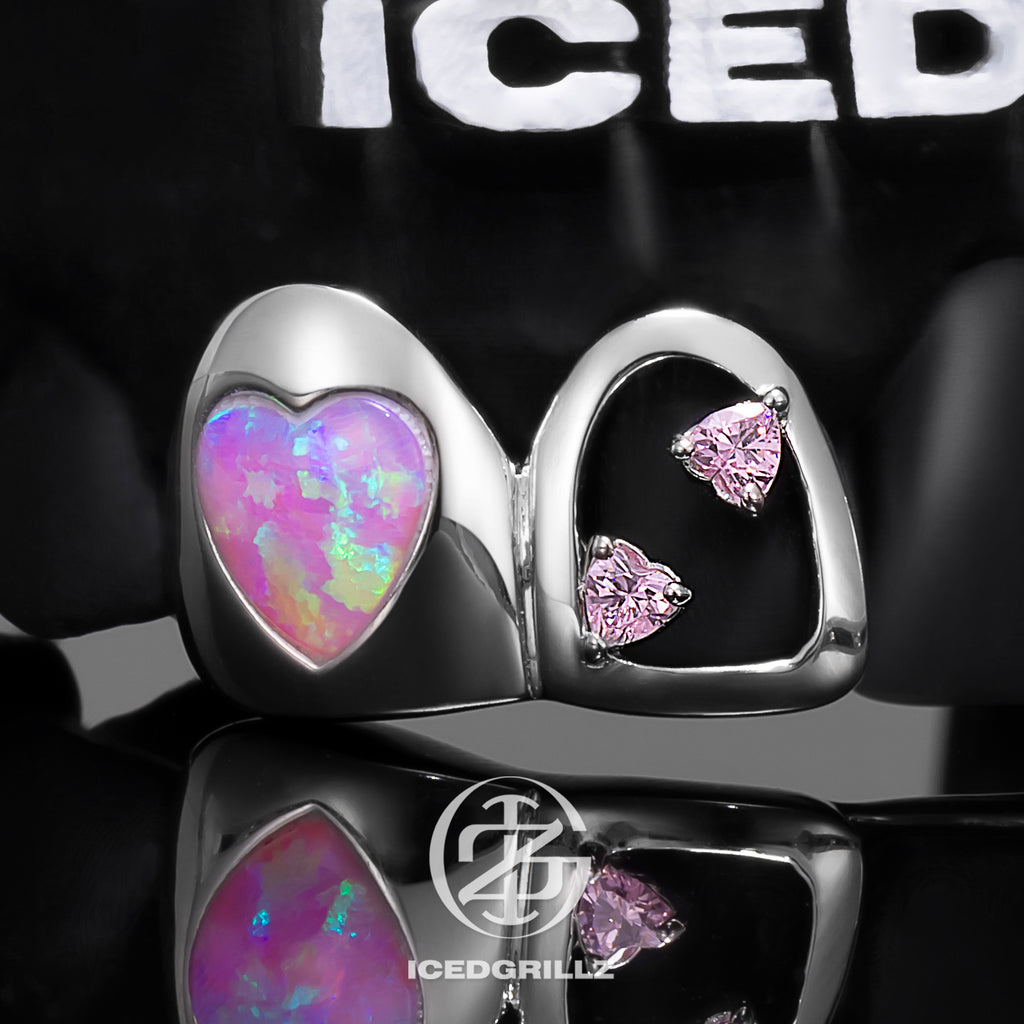 Heart-shaped Pink Opal Bar Grillz