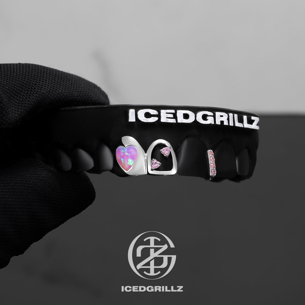 Heart-shaped Pink Opal Bar Grillz
