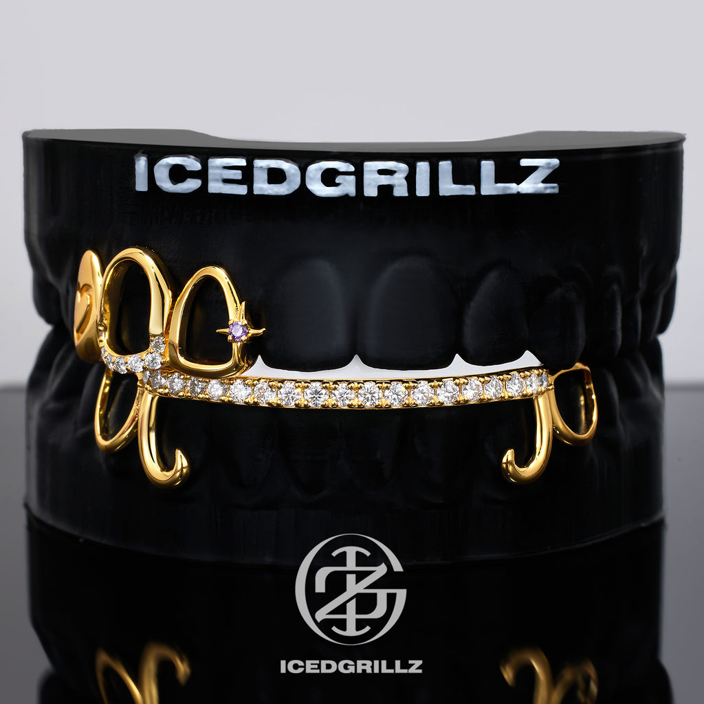 Heart Purple Star Moissanite Bar Grillz