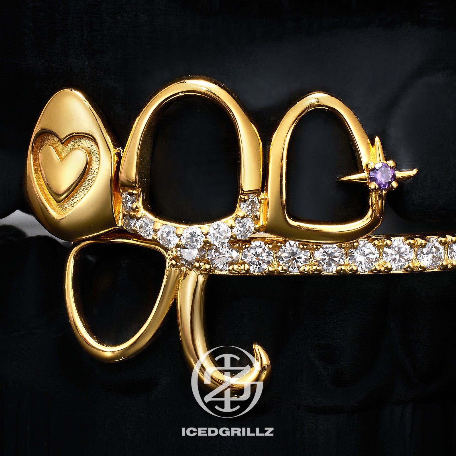Heart Purple Star Moissanite Bar Grillz