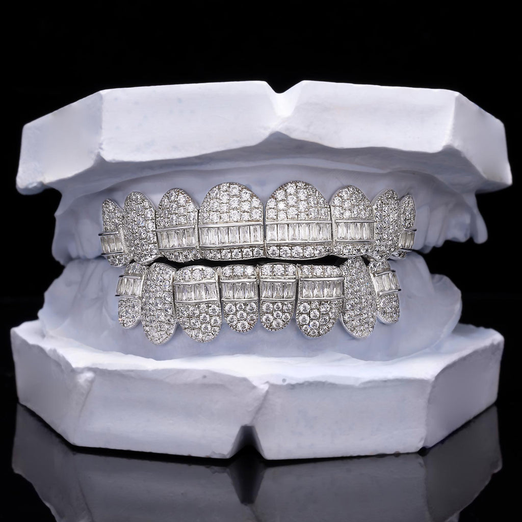 Hybrid Flood Moissanite Grillz (Baguette & Round Mix)