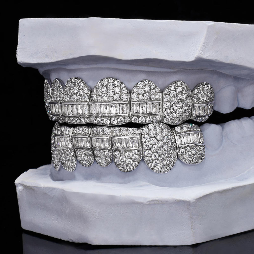 Hybrid Flood Moissanite Grillz (Baguette & Round Mix)