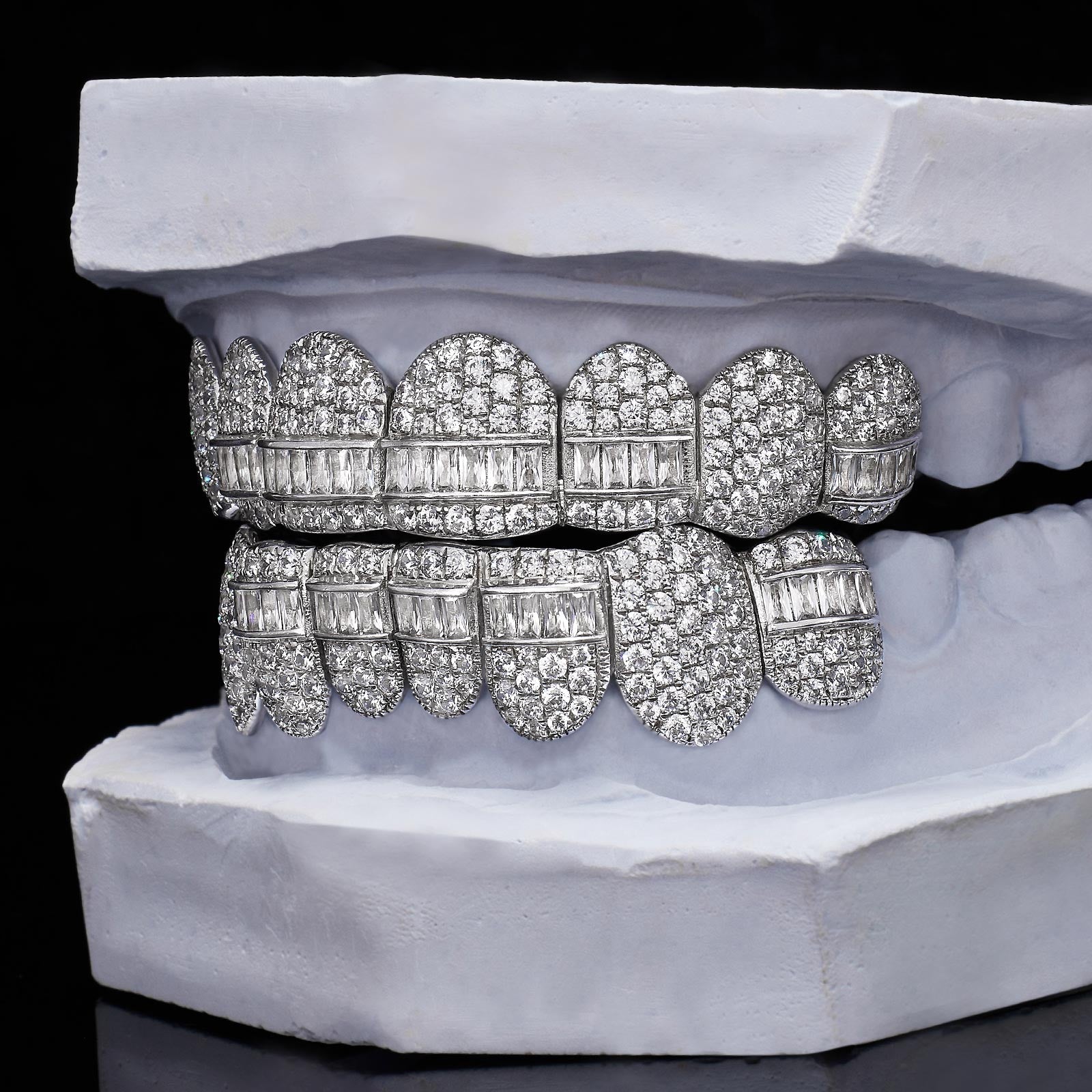 Hybrid Flood Moissanite Grillz (Baguette & Round Mix)