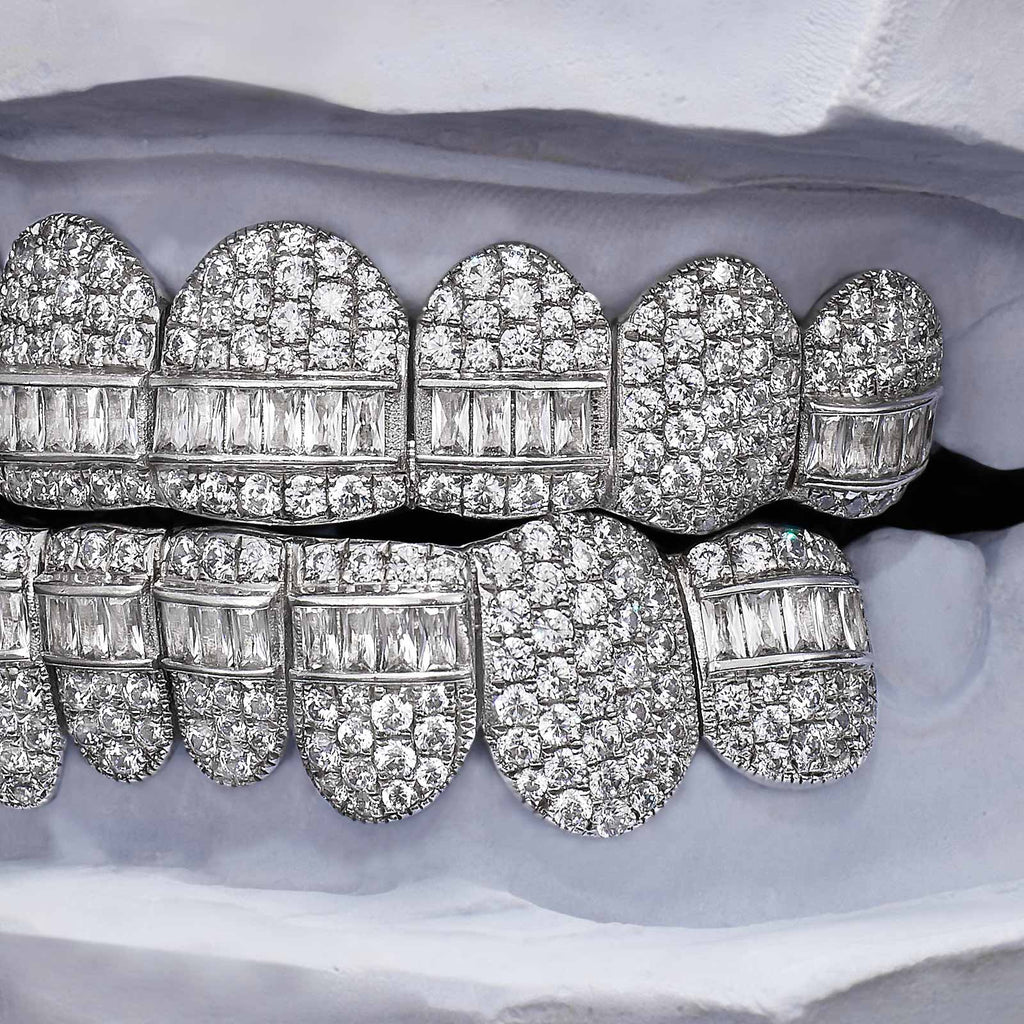 Hybrid Flood Moissanite Grillz (Baguette & Round Mix)
