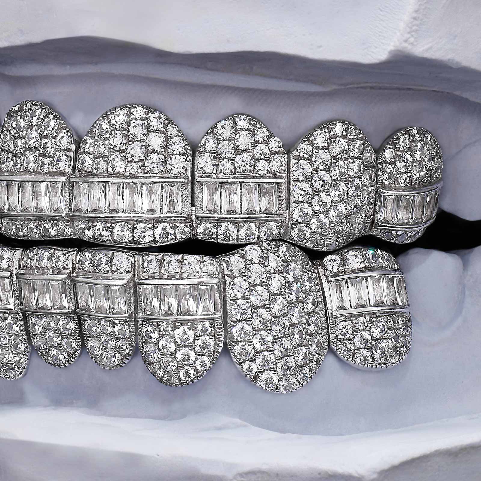 Hybrid Flood Moissanite Grillz (Baguette & Round Mix)