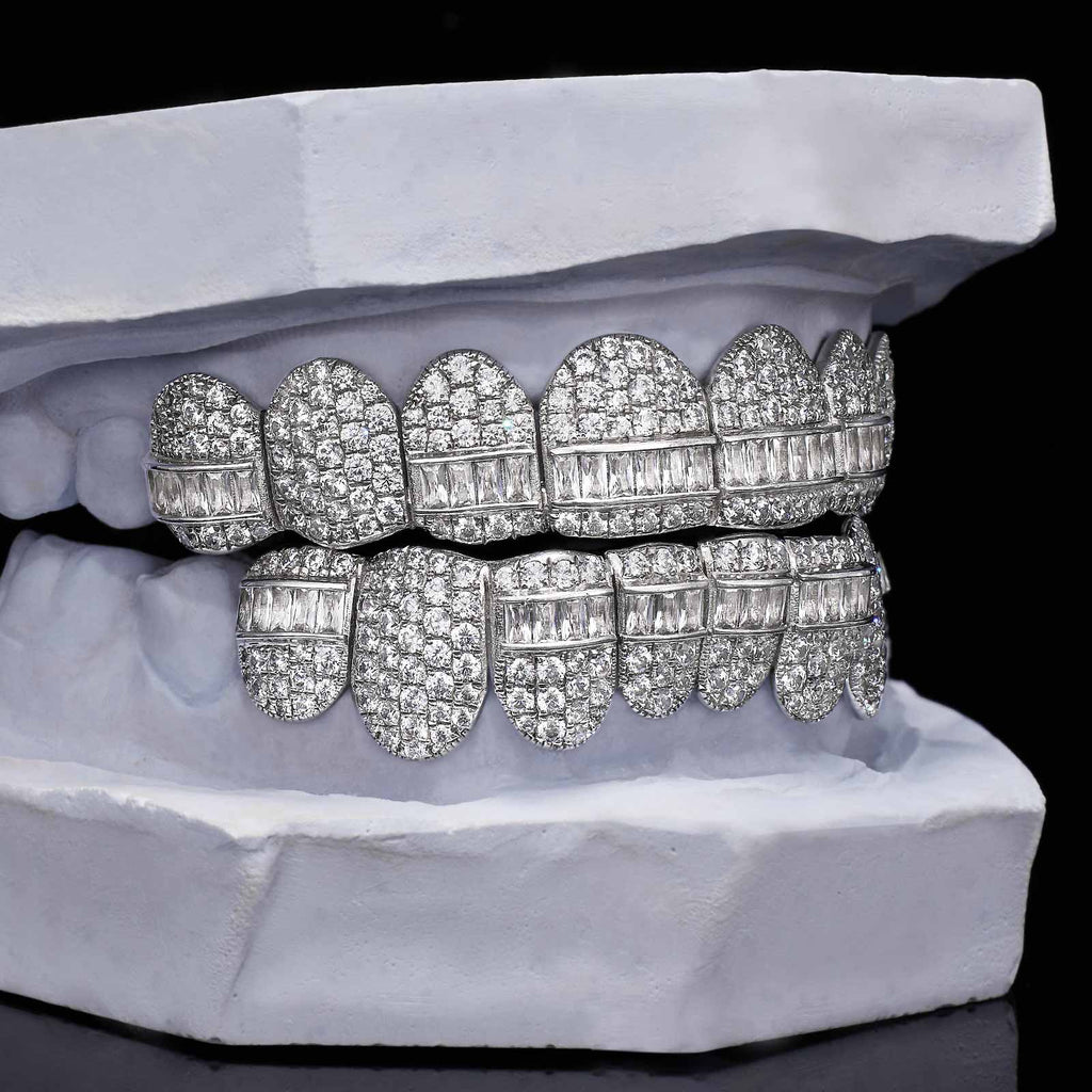 Hybrid Flood Moissanite Grillz (Baguette & Round Mix)