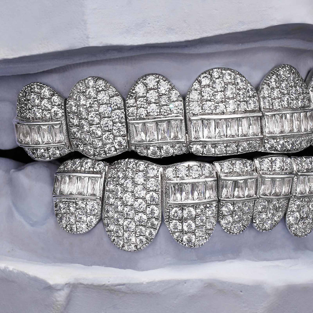 Hybrid Flood Moissanite Grillz (Baguette & Round Mix)