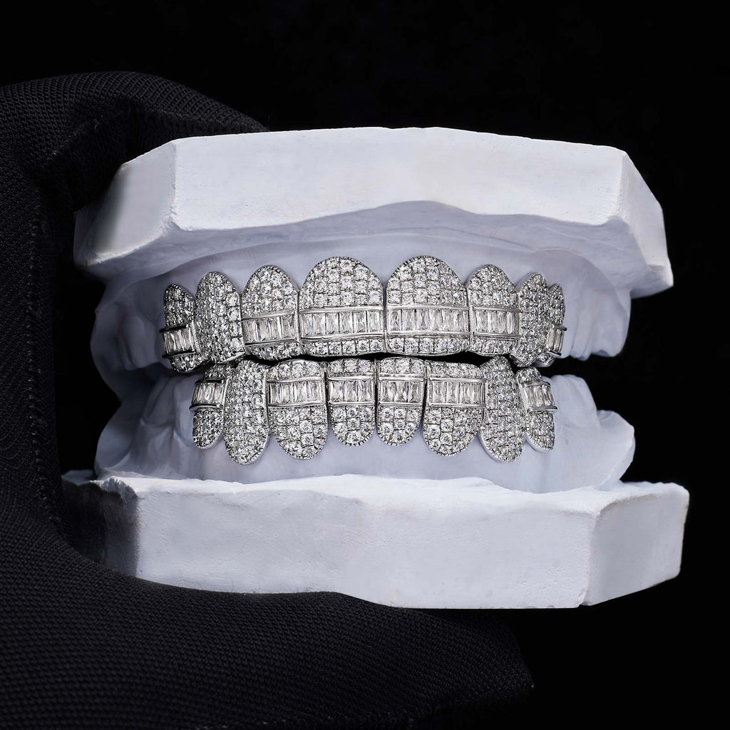 Hybrid Flood Moissanite Grillz (Baguette & Round Mix)
