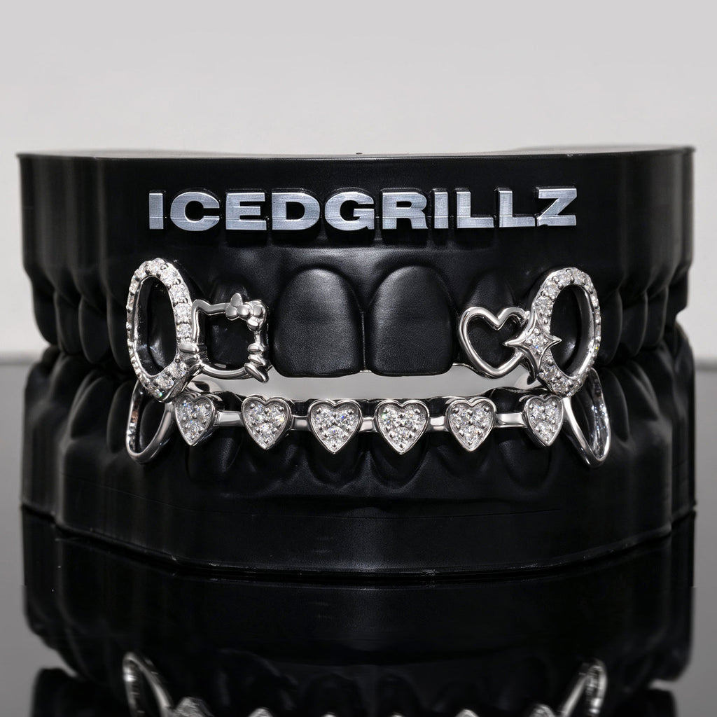 Iced Heart Link & Kitty Open Face Grillz - IcedGrillz