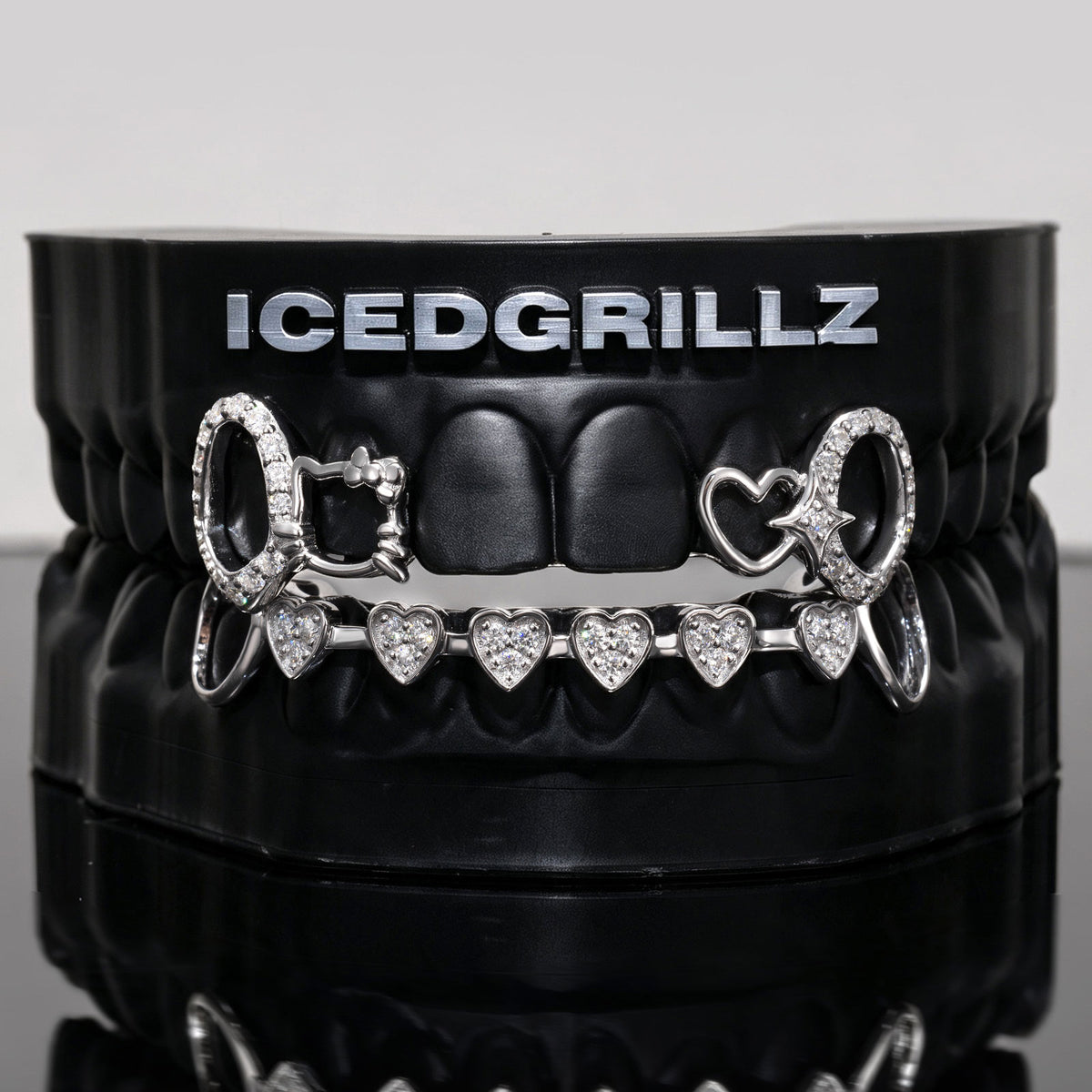 Iced Heart Link & Kitty Open Face Grillz - IcedGrillz