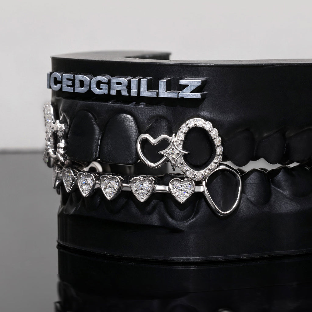 Iced Heart Link & Kitty Open Face Grillz - IcedGrillz