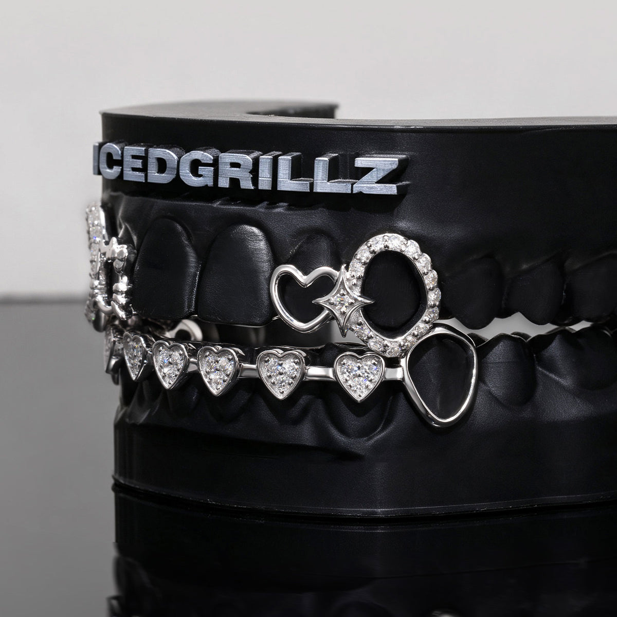 Iced Heart Link & Kitty Open Face Grillz - IcedGrillz