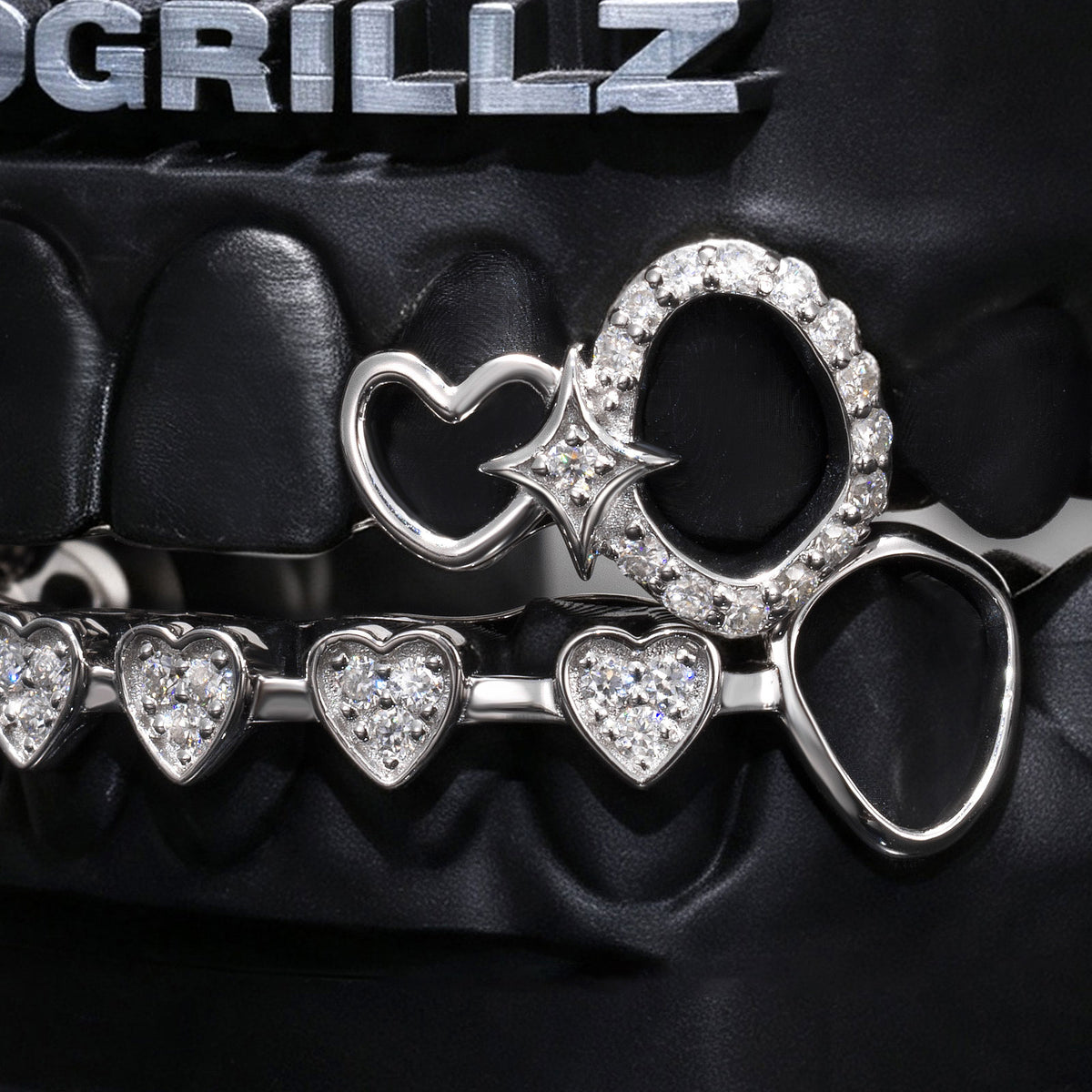 Iced Heart Link & Kitty Open Face Grillz - IcedGrillz