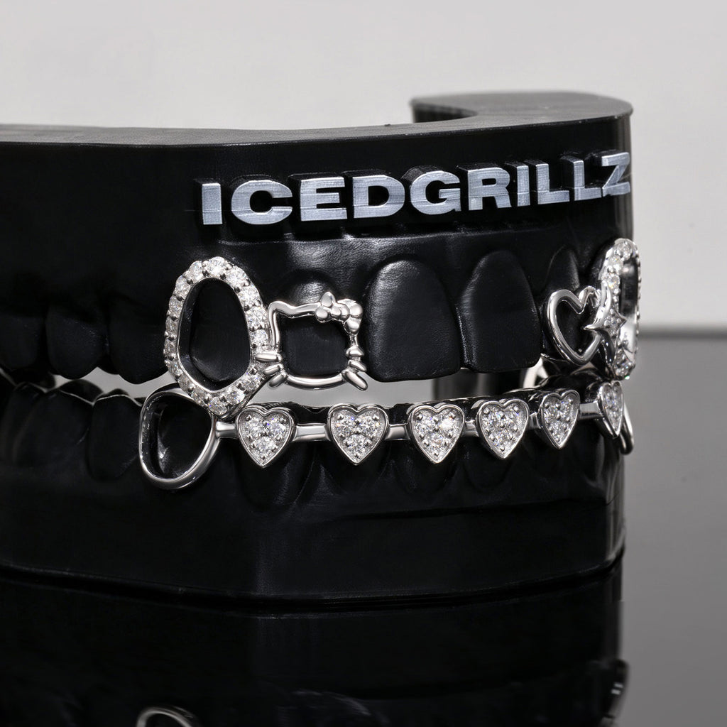 Iced Heart Link & Kitty Open Face Grillz - IcedGrillz