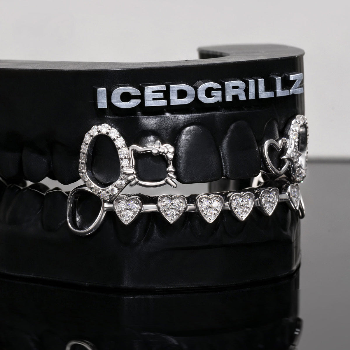 Iced Heart Link & Kitty Open Face Grillz - IcedGrillz