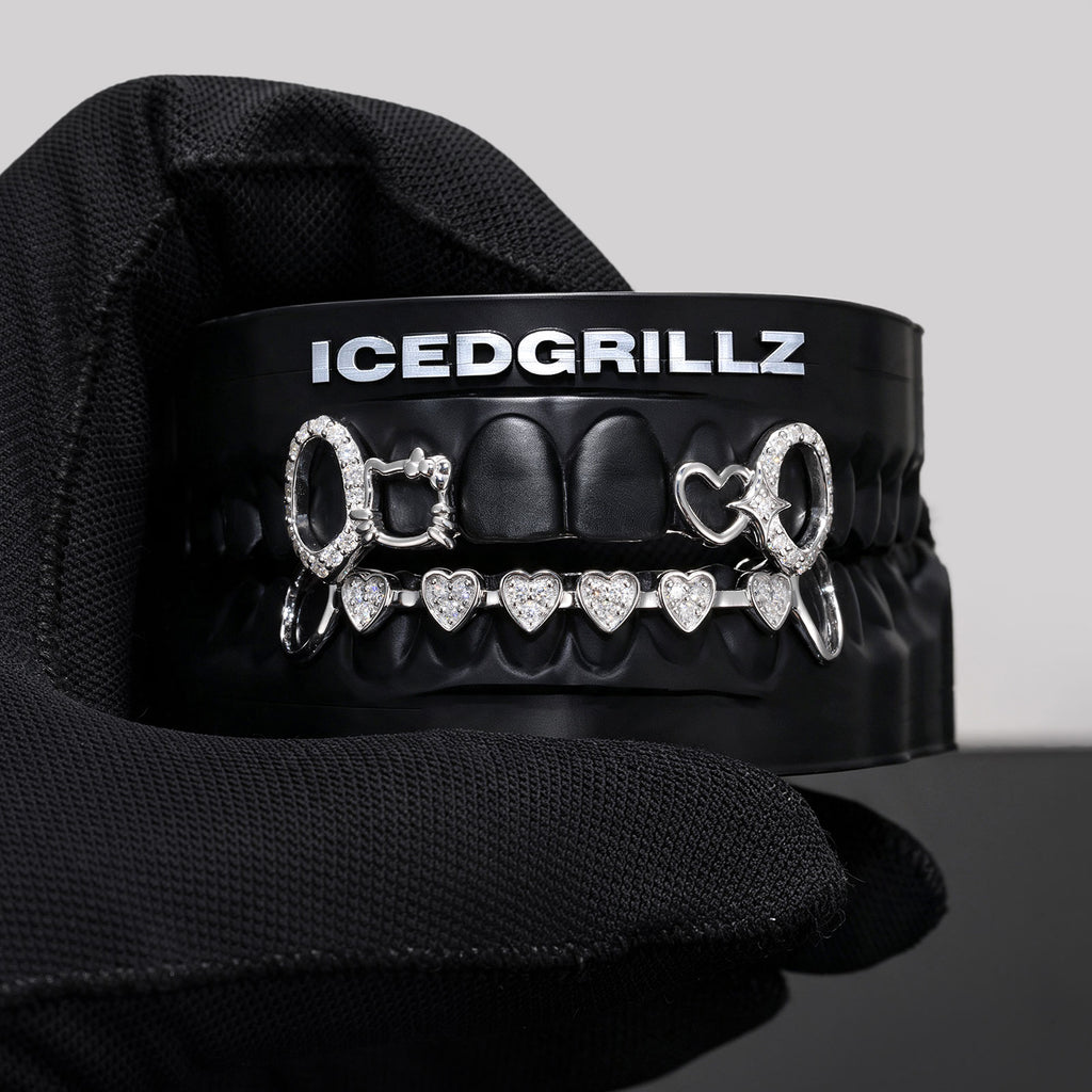 Iced Heart Link & Kitty Open Face Grillz - IcedGrillz