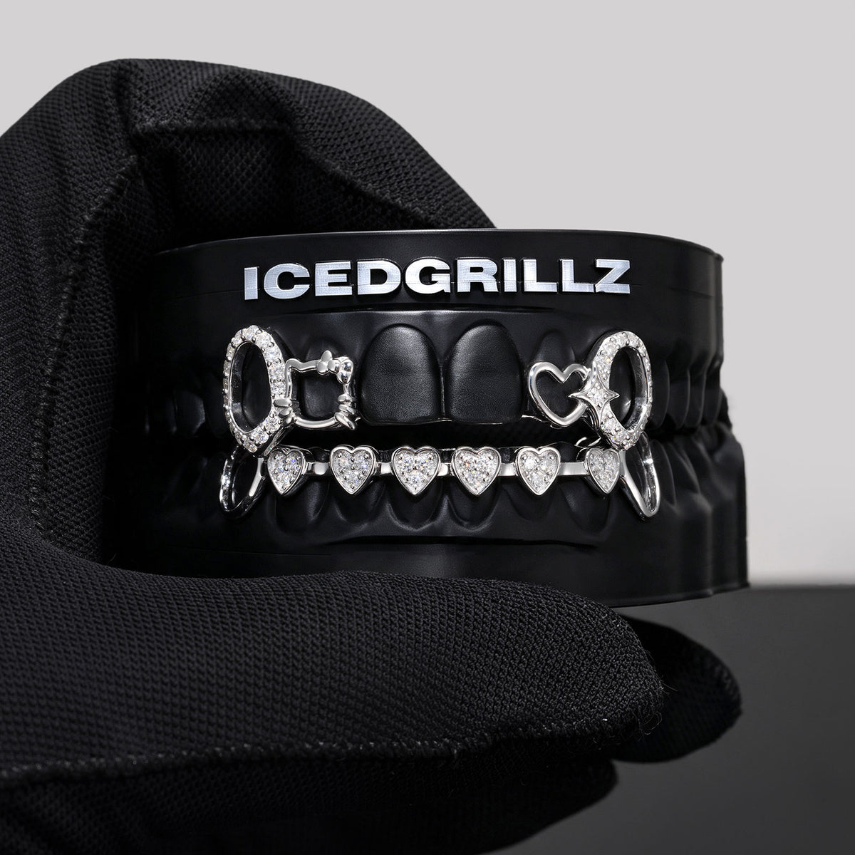 Iced Heart Link & Kitty Open Face Grillz - IcedGrillz