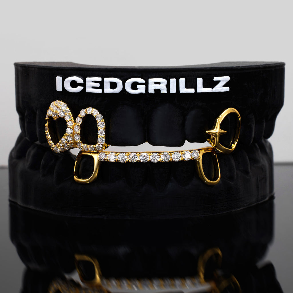 Iced Heart & North Star Pave Bar Grillz