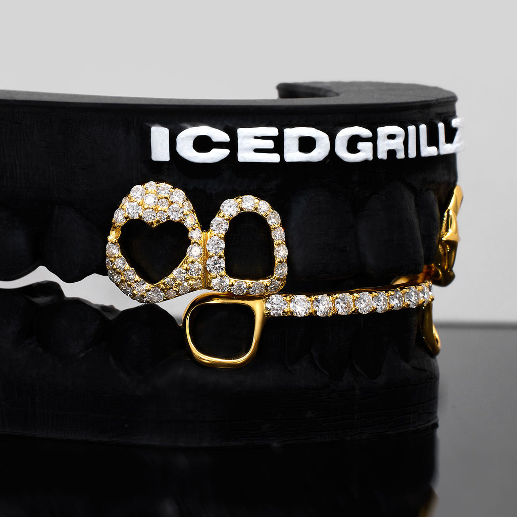 Iced Heart & North Star Pave Bar Grillz