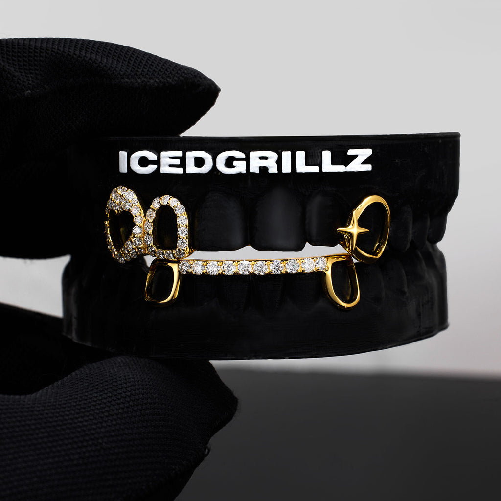 Iced Heart & North Star Pave Bar Grillz