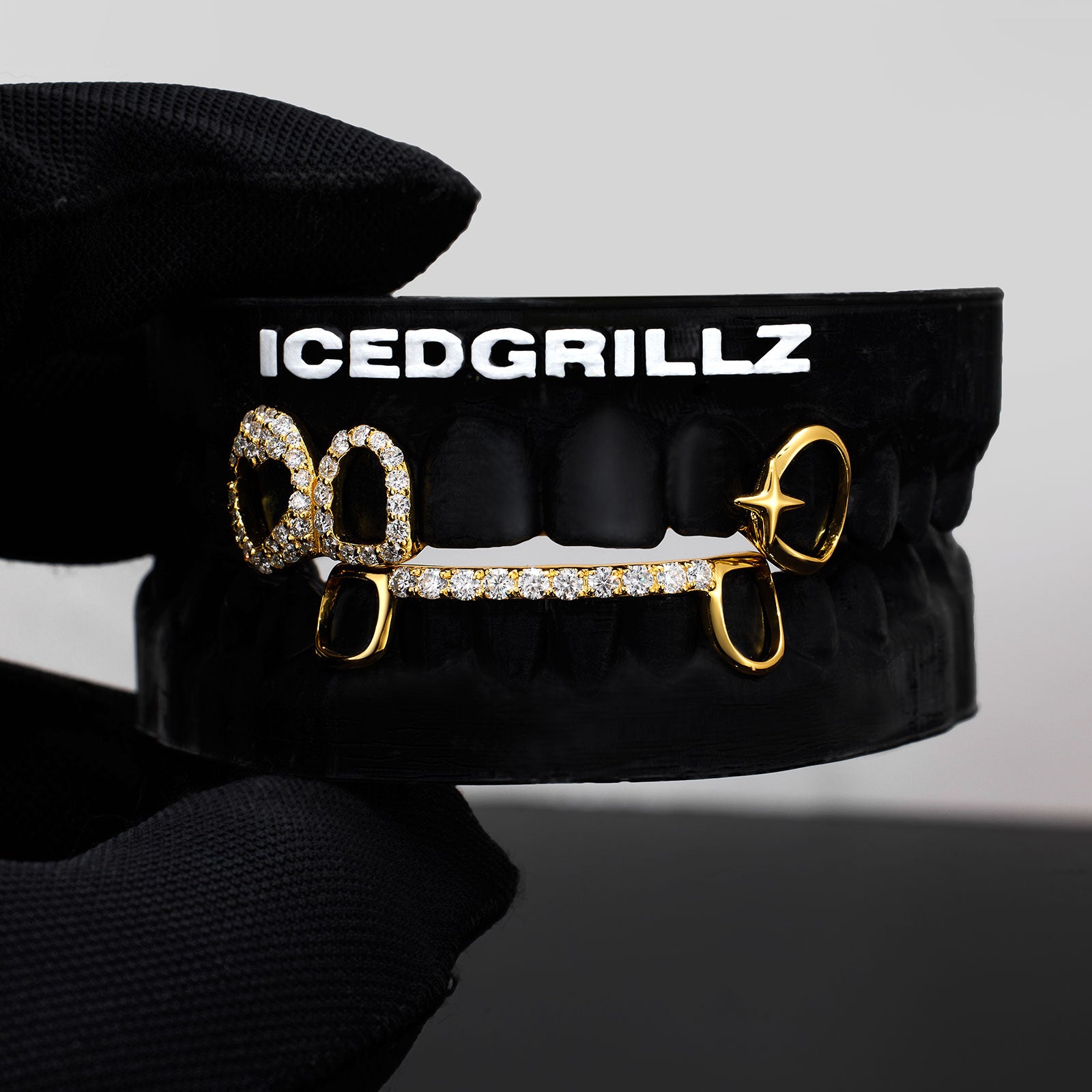 Iced Heart & North Star Pave Bar Grillz