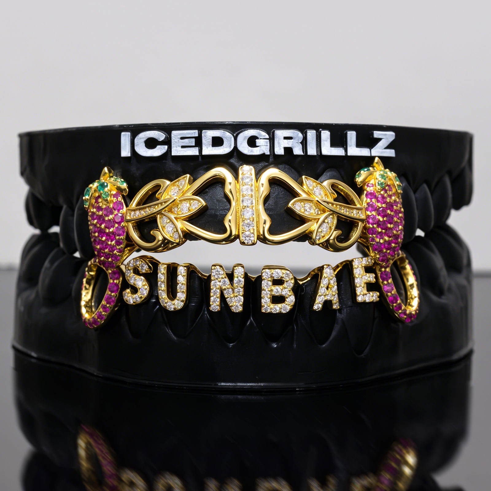 Iced Strawberry & Custom Initial Vine Grillz