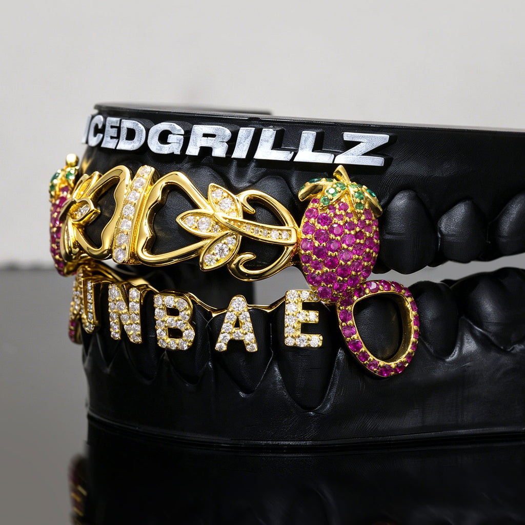 Iced Strawberry & Custom Initial Vine Grillz
