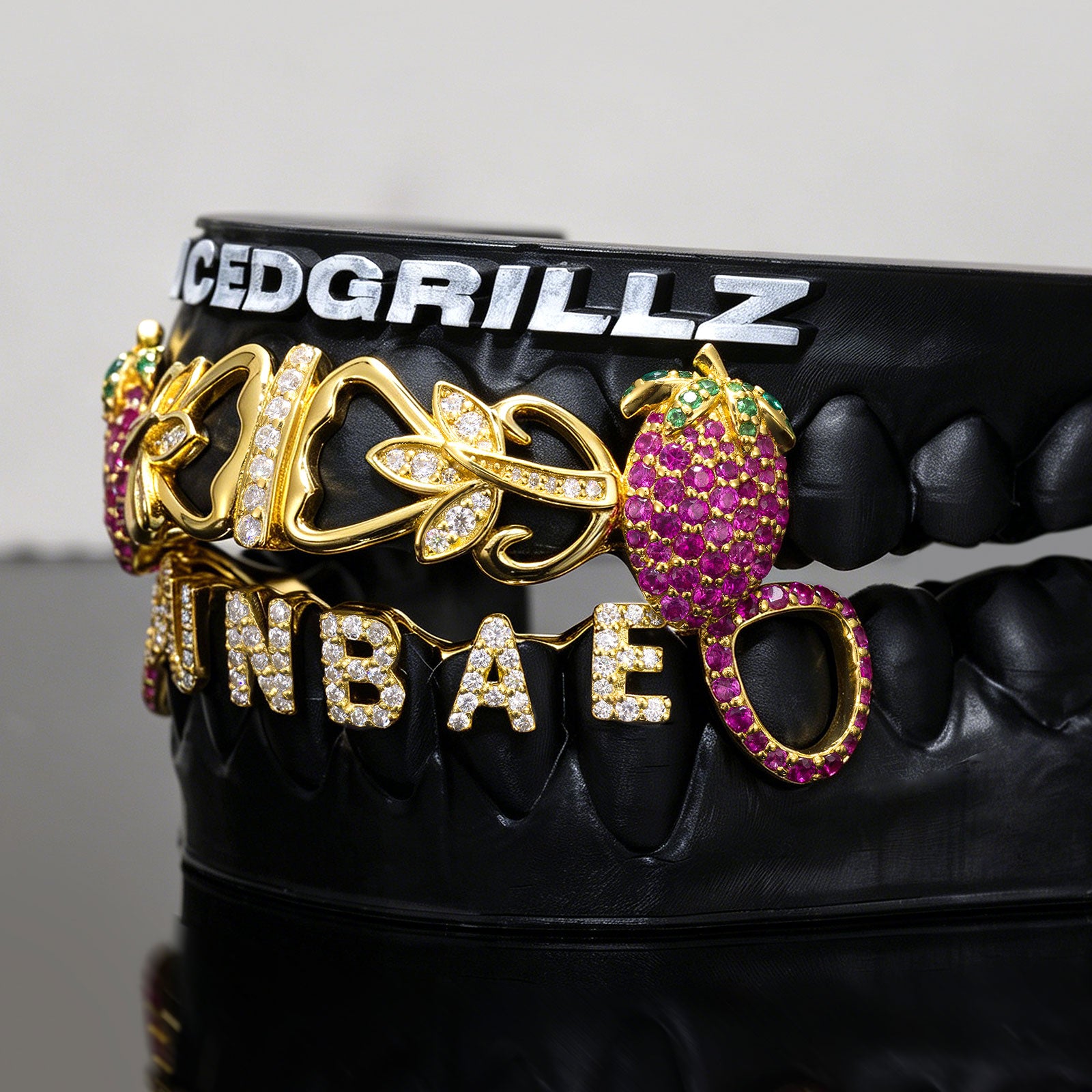 Iced Strawberry & Custom Initial Vine Grillz