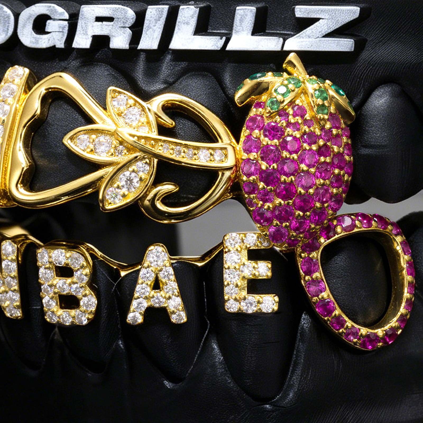 Iced Strawberry & Custom Initial Vine Grillz
