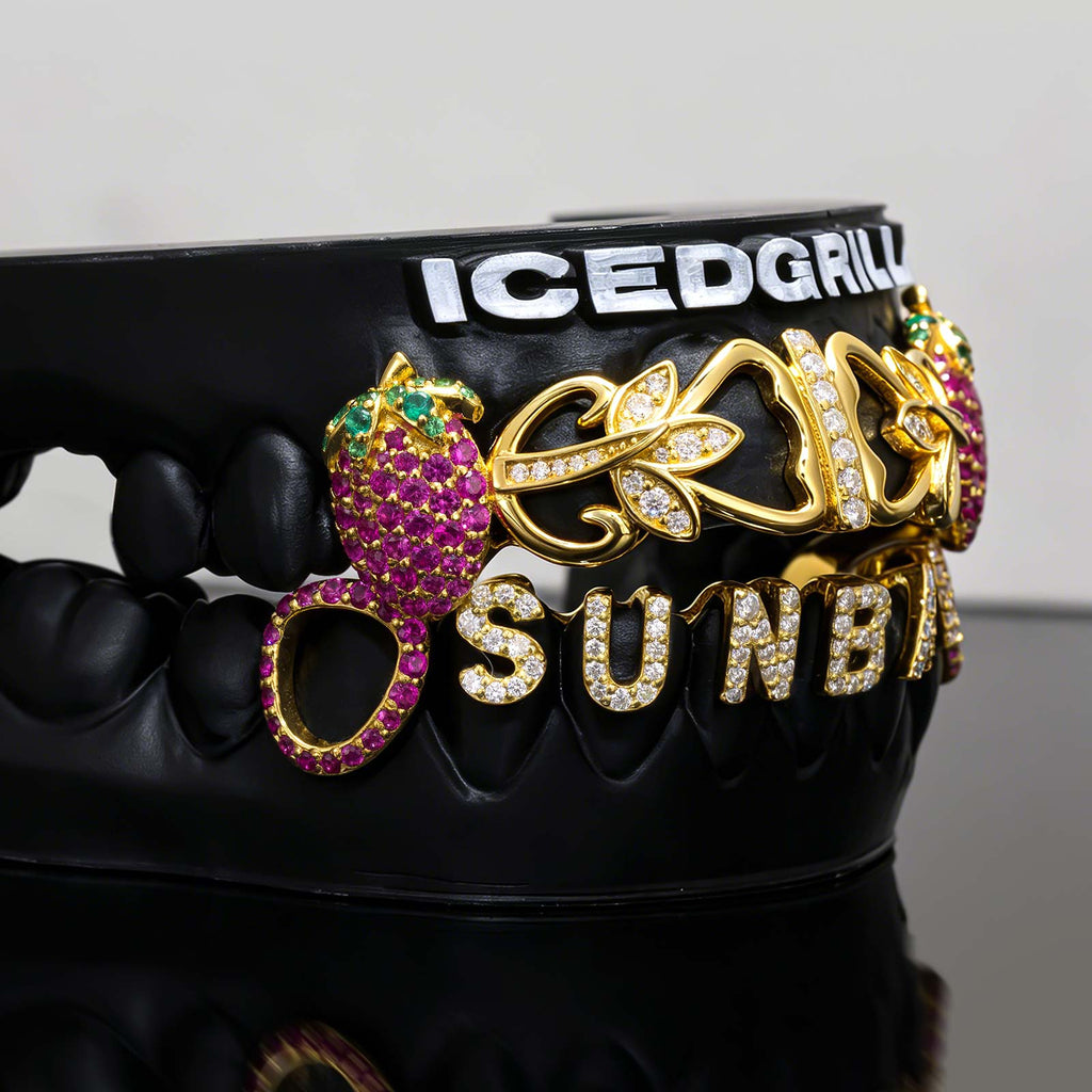 Iced Strawberry & Custom Initial Vine Grillz